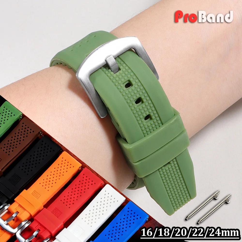 Premium Silicone Waterproof Sport Watch Band with Pin Buckle - Soft Rubber Strap