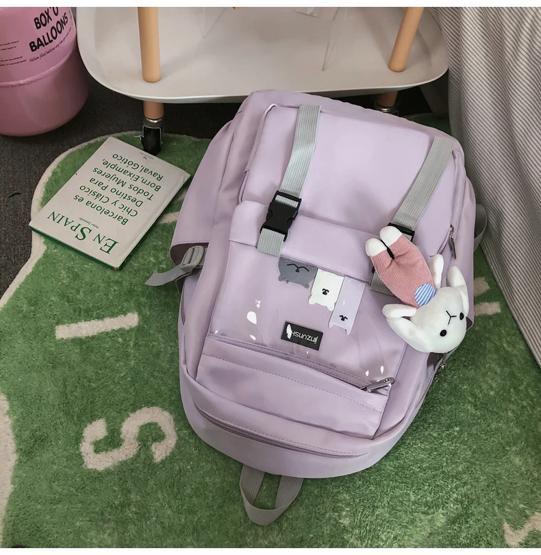 DCIMOR New Nylon Women Backpack Female Transparent Pocket Travel Bag Teen Girl Cool Back Pack Buckled Bookbag Students Schoolbag