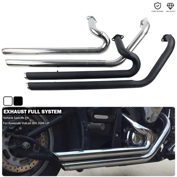 2-Into-2 Full Exhaust System Dual Silencer Twin Slash Cut Muffler Fits For Kawasaki Vulcan 900 VN900 Custom SE VN900C Classic LT