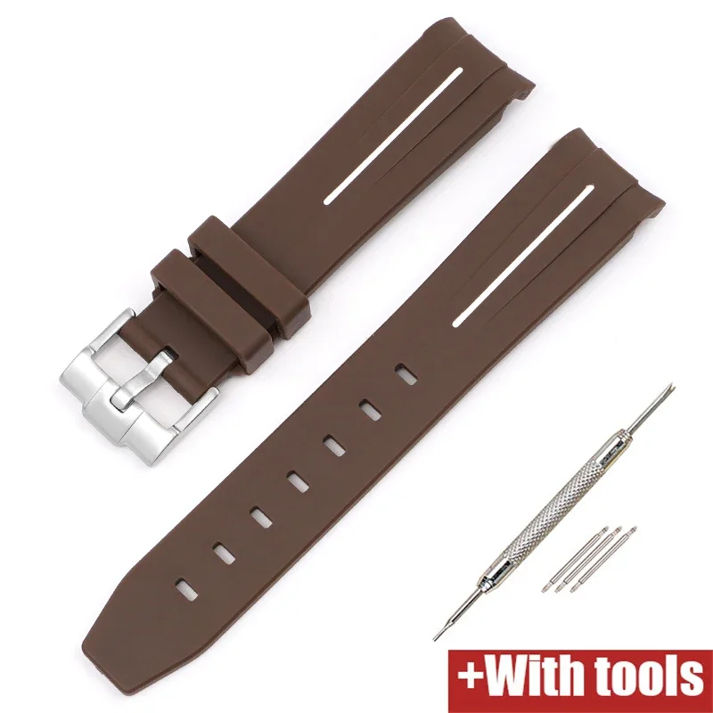 Curved End Silicone Sport Watch Band - Soft Rubber Strap 20mm