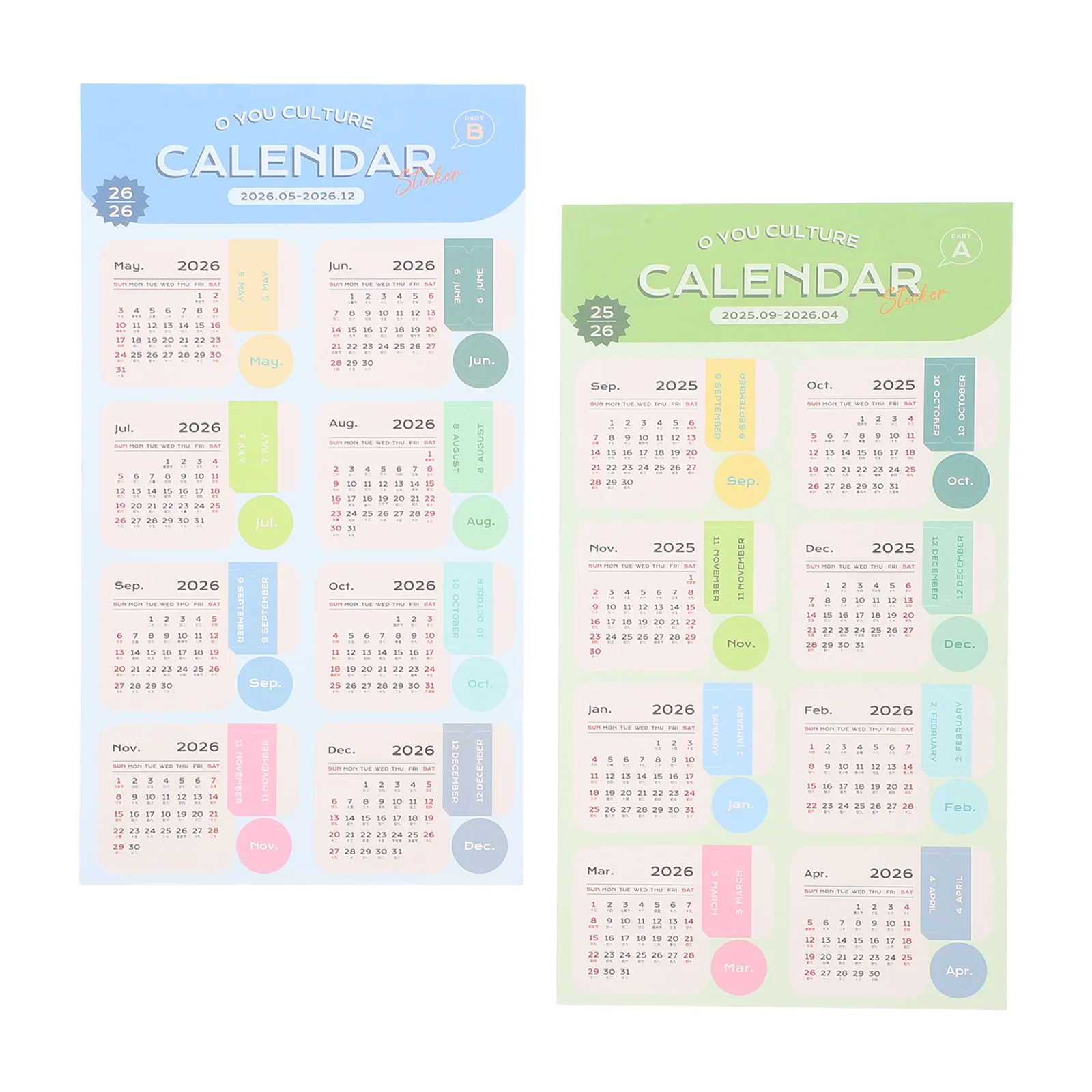 2 Sheet 2026 Schedule Calendar Stickers Monthly Planner Adhesive Index Divider Tabs Month Page Weekly Labels For Daily Notebook