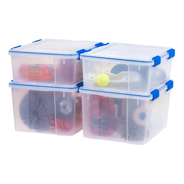 Iris 44 qt. Clear Plastic Storage Boxes with Lid in Blue