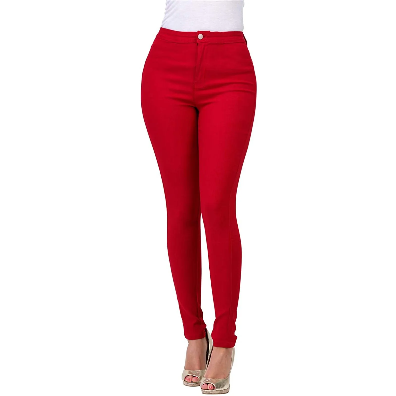 Women's Solid Colour High Waisted Denim Trousers Fashion Versatile Skinny Jeans Slim Casual Vintage Long Pants With Pockets