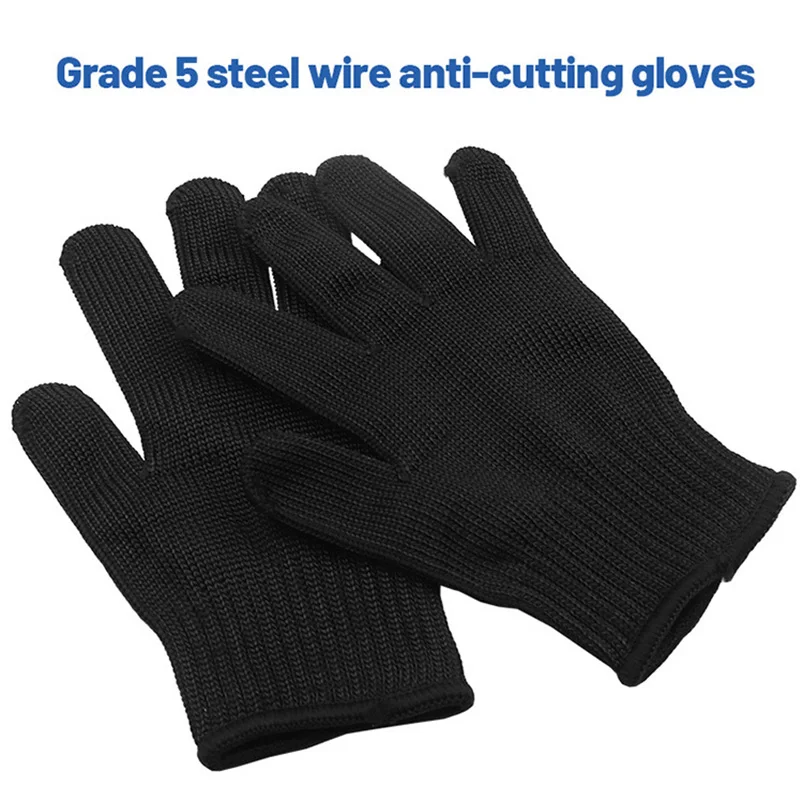 Gants anti-coupure en fil d'acier, maille métallique, gants de protection de sécurité, noir, niveau 5, cuisine, boucherie, outils de travail, accessoires