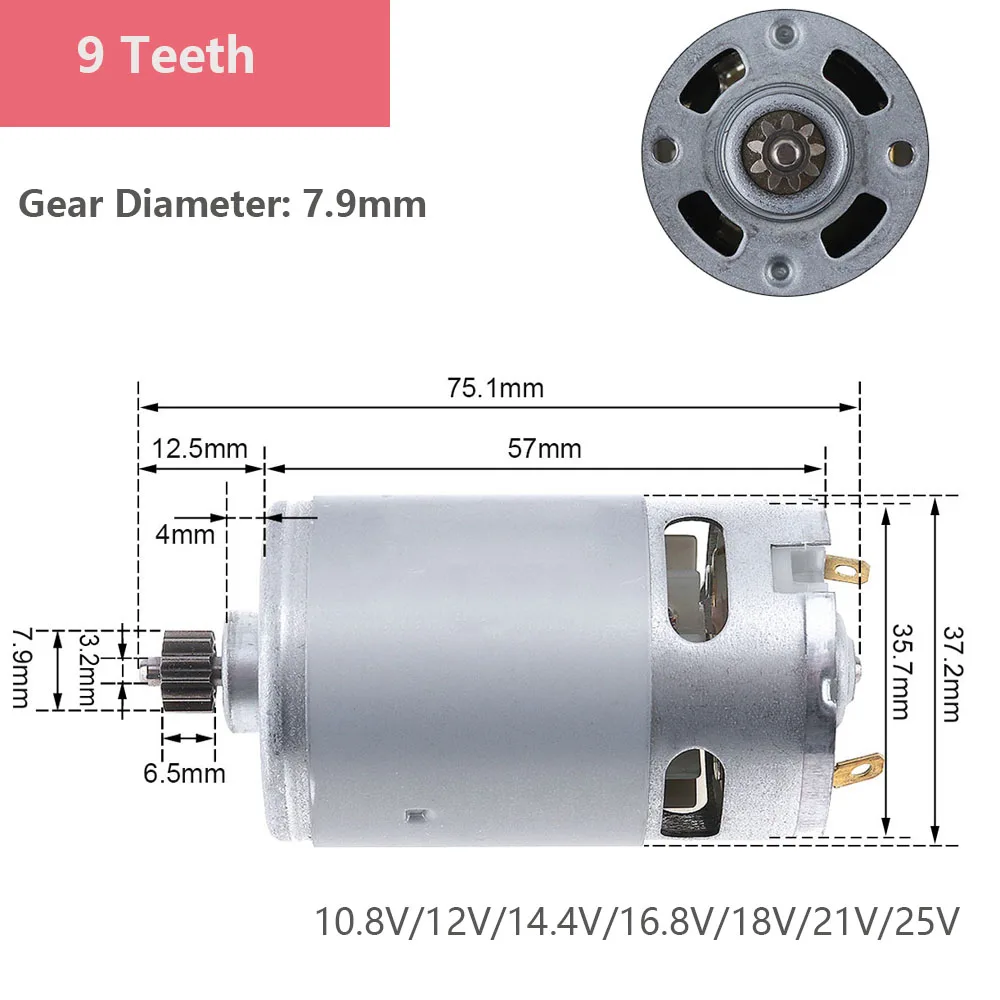 RS550 DC Motor 9/11/12//13/14 Teeth 10.8V-25V High Torque Gear Box Electric Saw Micro Motor for Reciprocating Saw/Electric Drill