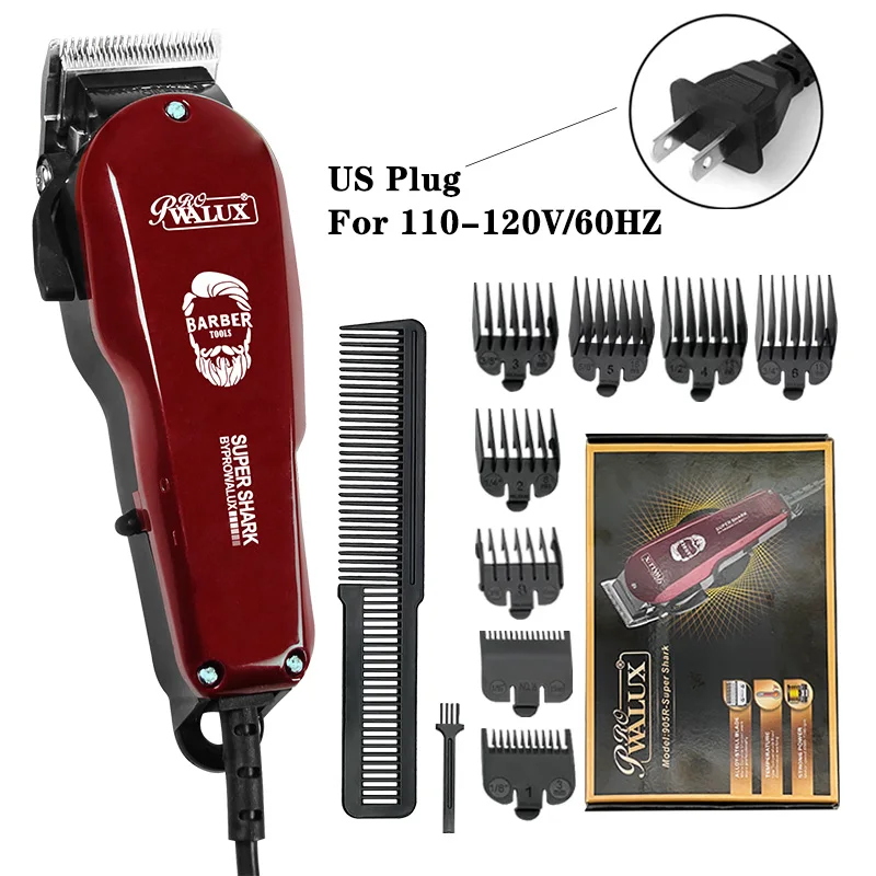 WALUX Professional AC220-240V Maszynka do strzyżenia włosów 10W Mocna maszynka do włosów Home Man Shaver 2M Maszynka do strzyżenia włosów z kablem 8 grzebieni ochronnych