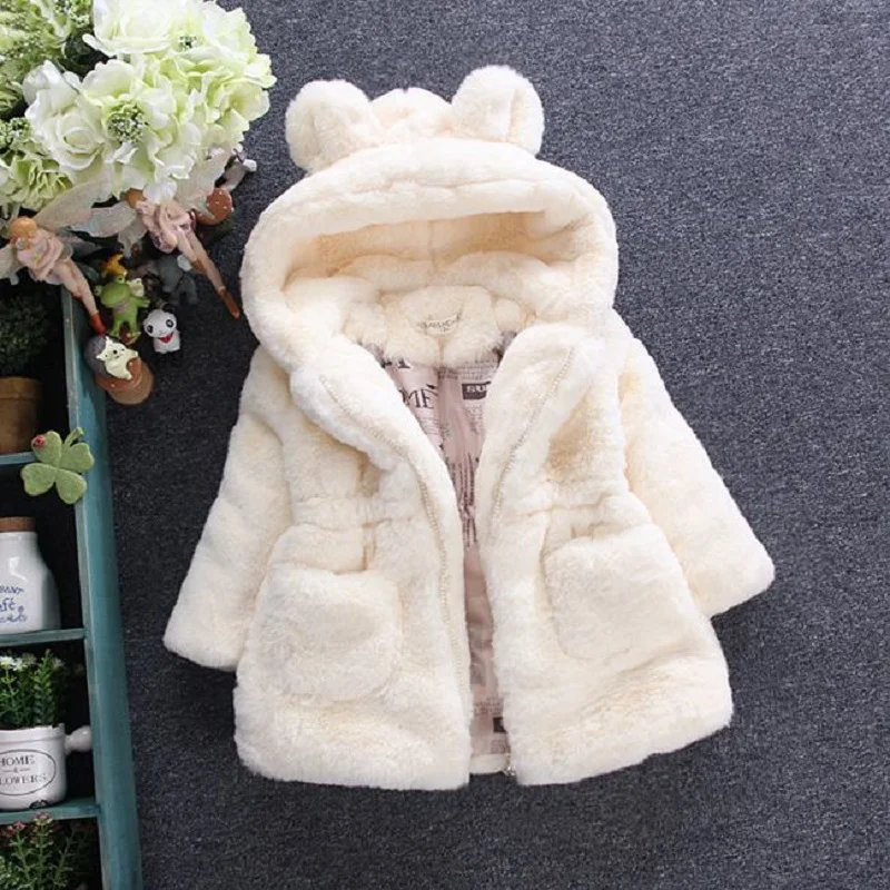 Plush thickened children's clothing jacket cute baby child clothes jacket autumn and winter cotton thickened hooded warm girl