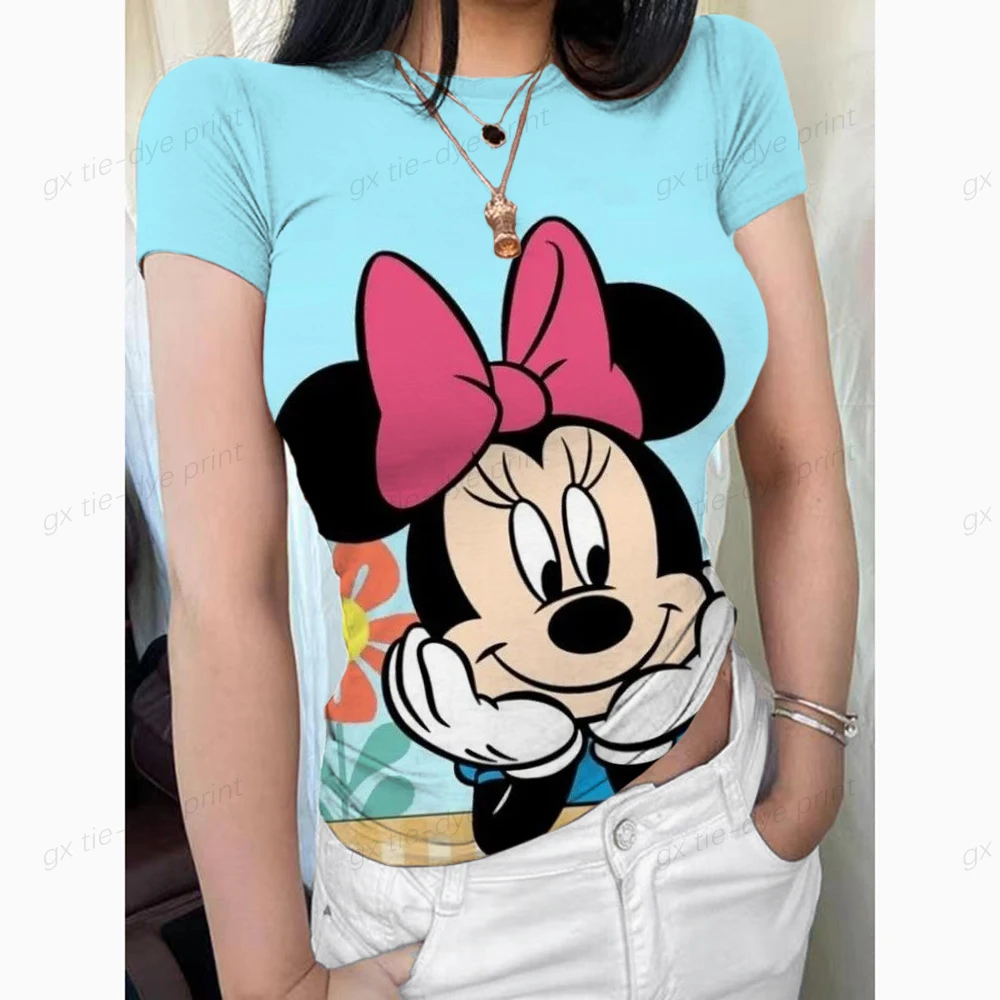 

Женская облегающая футболка с коротким рукавом, с принтом Минни и Микки Маус