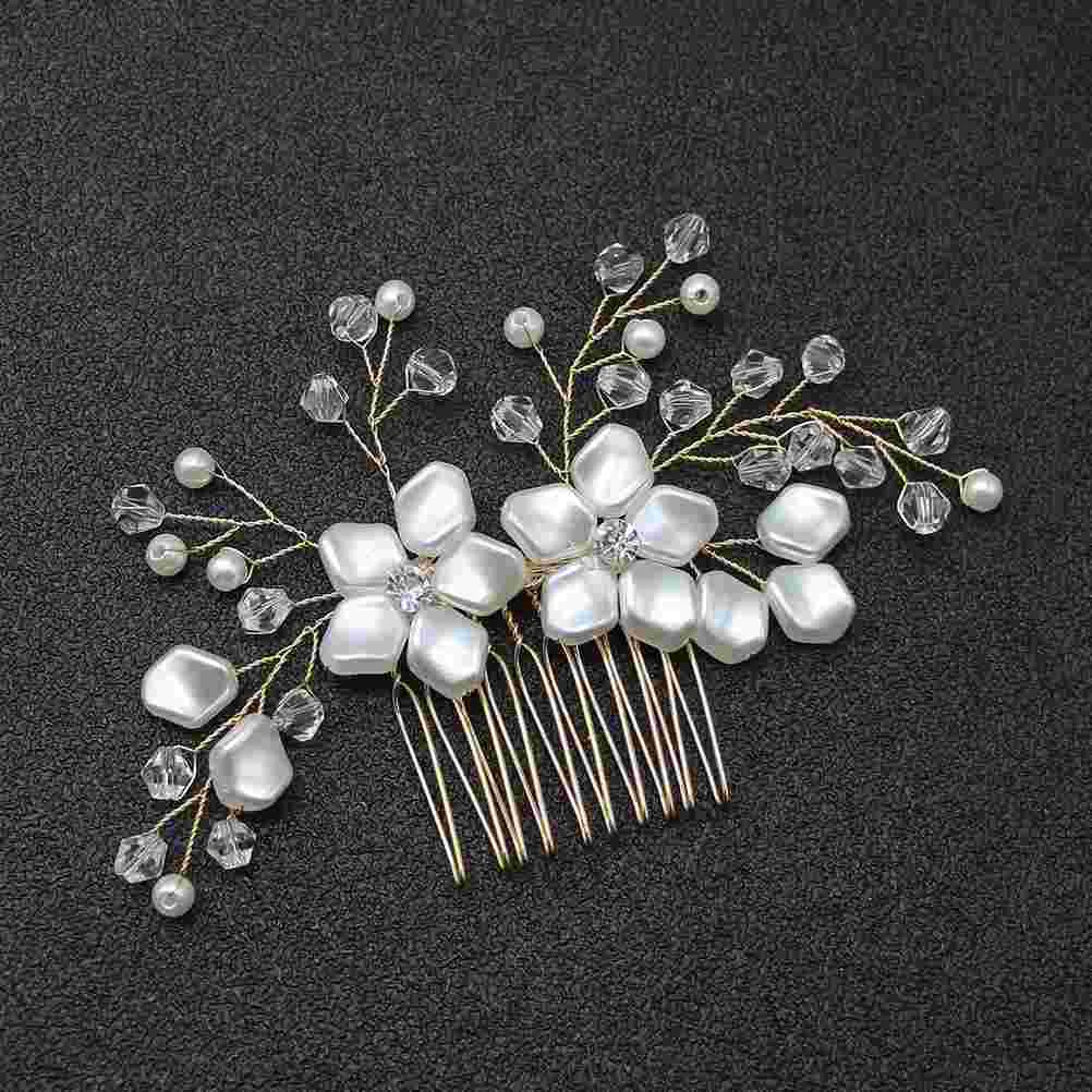 

Tiara Pearl Flower Hair Comb Wedding Dress Bridal Headdress Rhinestone Bride Insert Headpiece