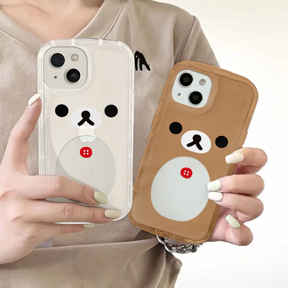 Adorable Cartoon Rilakkuma Bear Clear Phone Case with Airbag Protection