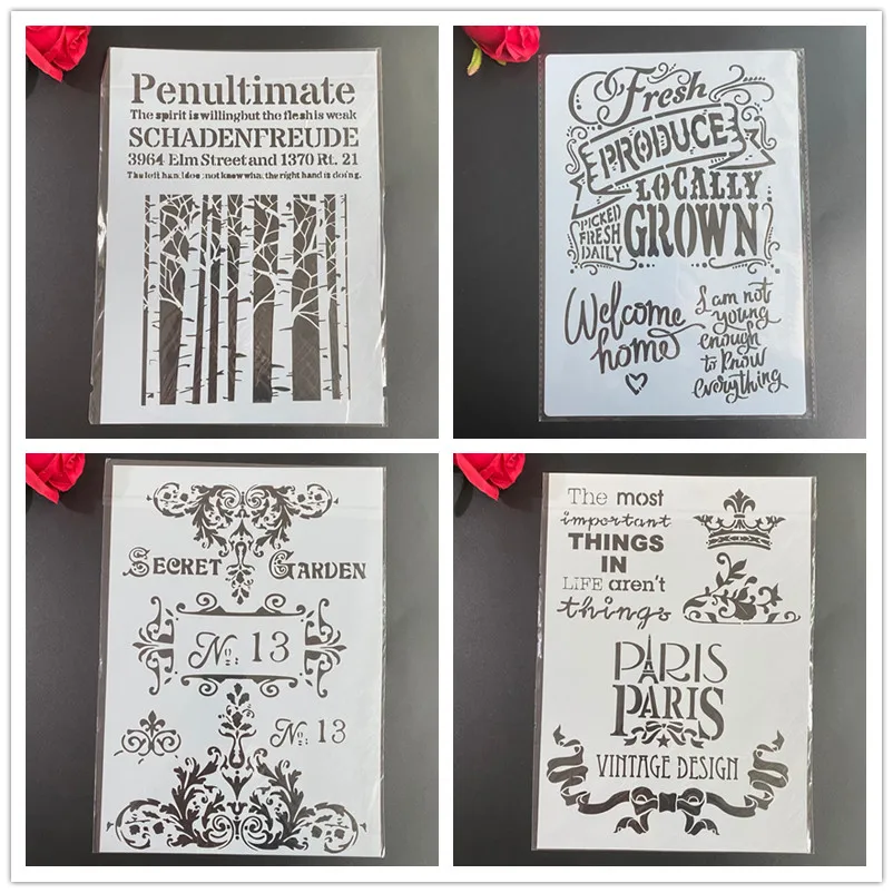 

4pcs / set A4 Mandala Paris Stencils Painting Coloring Embossing Scrapbook Album Decorative Template cake letter stencils