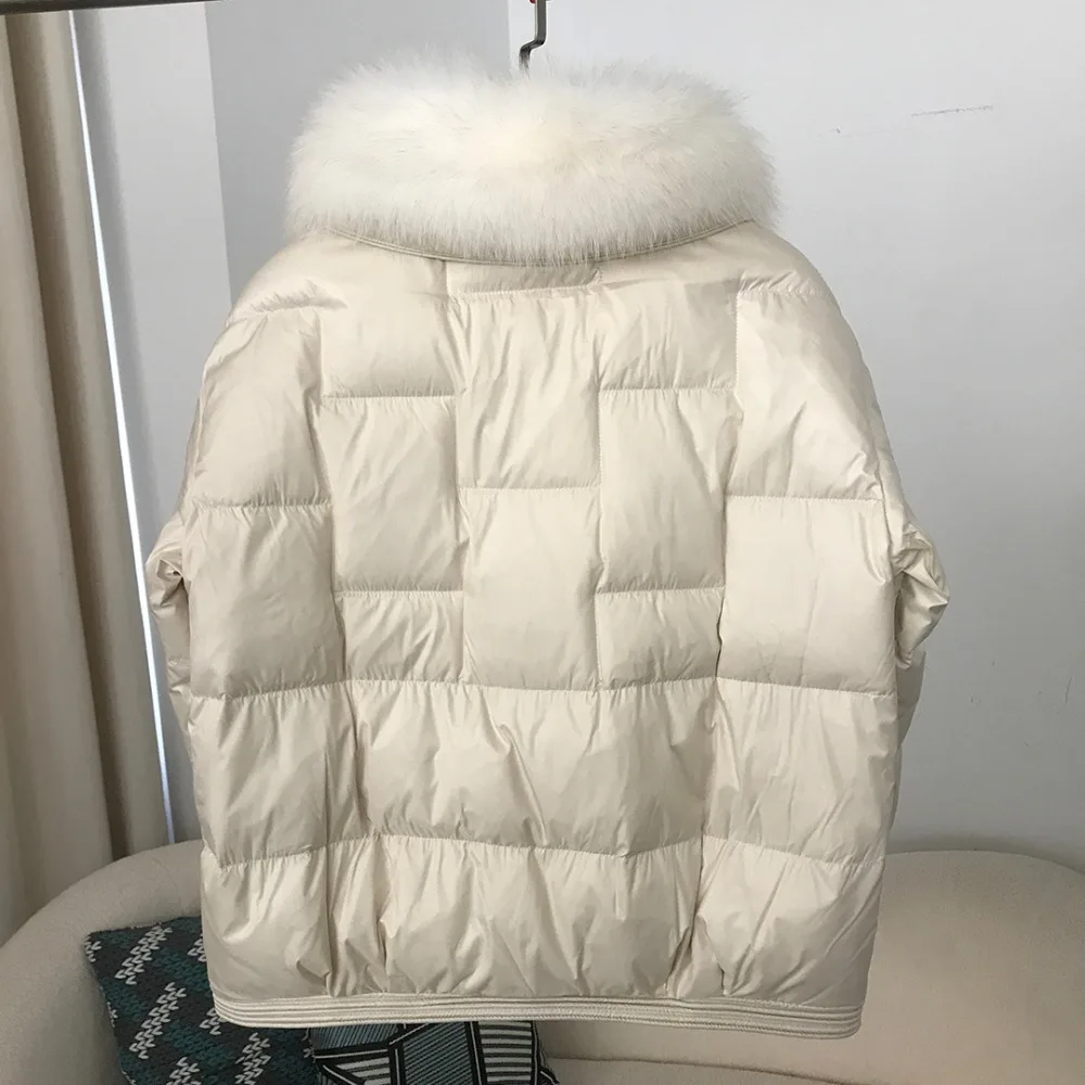 2024 Real Fox Mink Fur Collar Winter Women White Duck Down Jacket Ladies Vintage Short Warm Puffer Coat Female Parka Outerwear 4