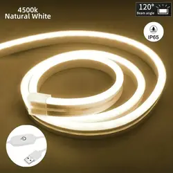Versatile Touch-Control LED Neon Strip Light - USB-Powered, Dimmable, and Waterproof - 5m (Natural White)