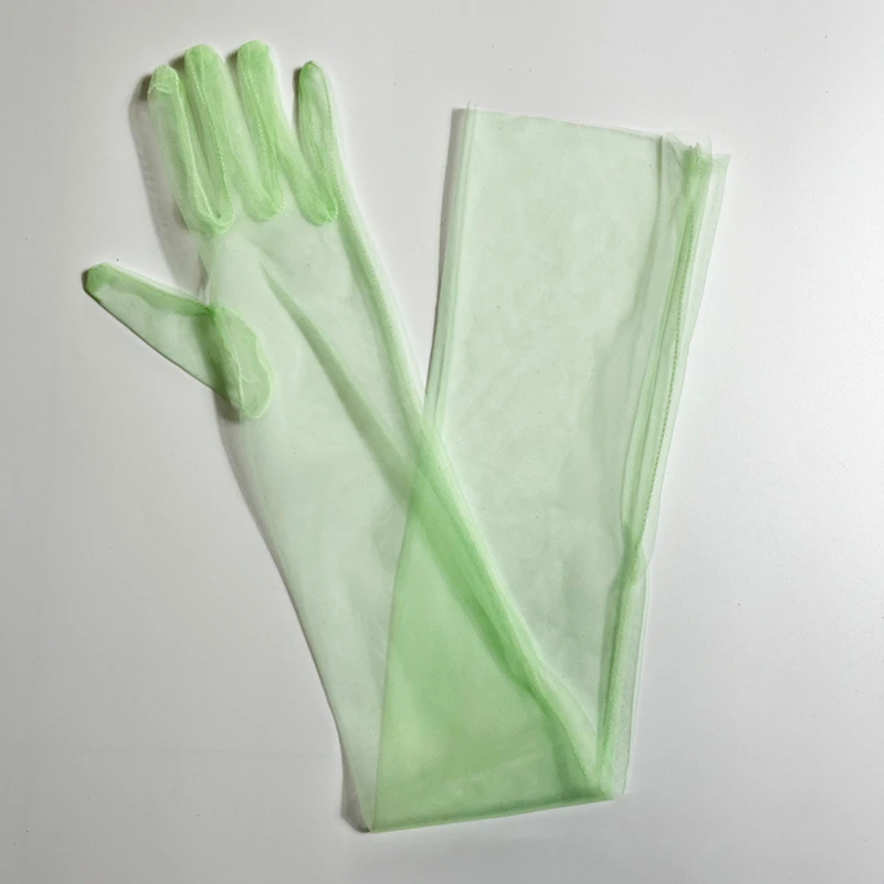 Long Sheer Tulle Wedding Gloves - Ultra Thin Stretchy Full Finger Mittens