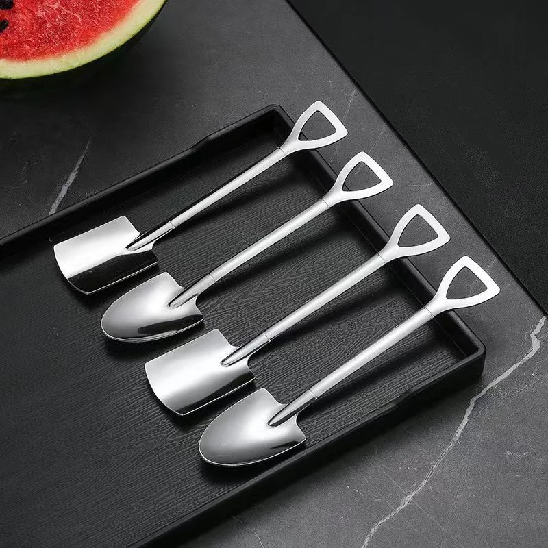 1/2Pcs New Shovel Spoons Stainless Steel Teaspoons Creative Coffee Spoon For Ice Cream Dessert Tableware Scoop Cutlery Set