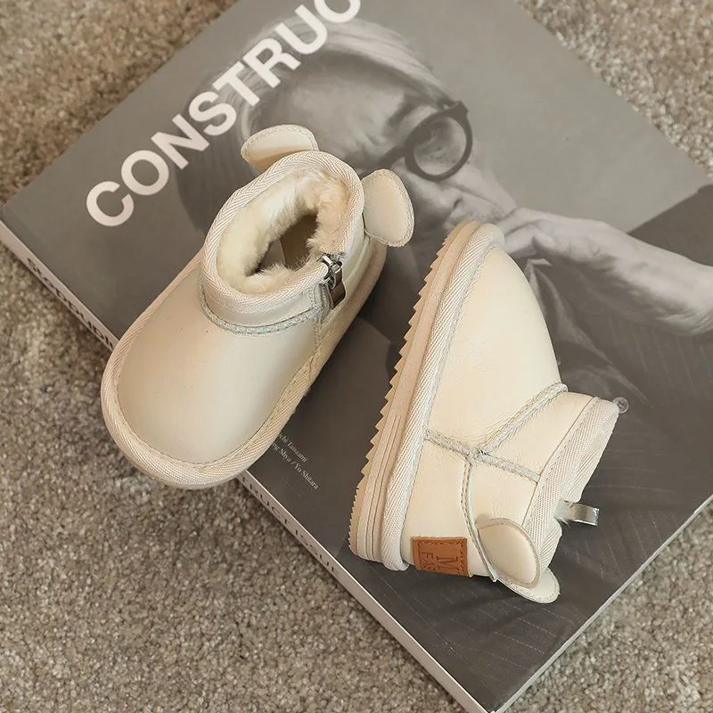 

Winter 2023 Baby Shoes for Boys Cotton Boots Cute Rabbit Ear Girls Princess Shoes Platform Snow Boots Black Cotton Slippers
