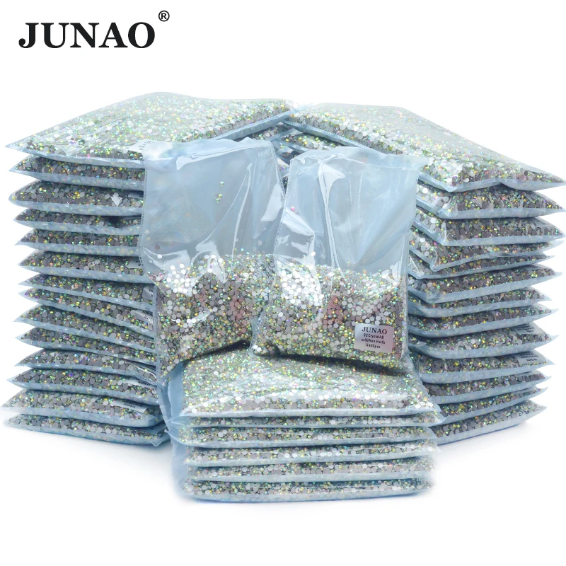 JUNAO SS6 SS12 SS16 SS20 SS30 Crystal AB Glass Rhinestones Flat Back Stone Non Hotfix Strass Appliques For Dress 14400pcs