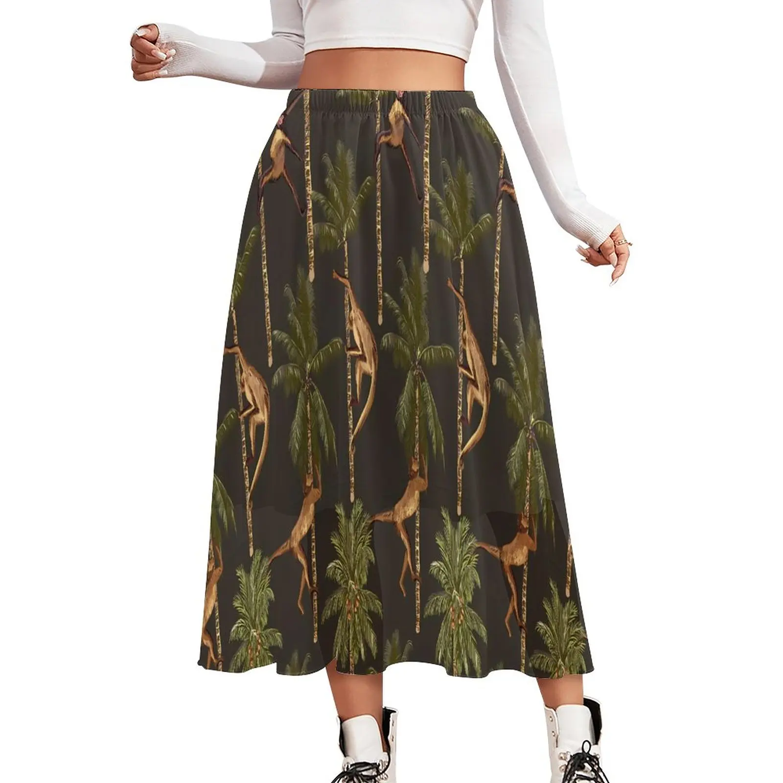 

Monkey Print Skirt Palm Trees Vintage Boho Skirts Summer Street Fashion Elastic Waist Chiffon Custom Oversize Casual Skirt