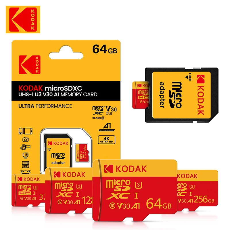 100% 오리지널 Kodak 레드 메모리 카드 128GB 64GB 32GB A1 마이크로 TF SD 카드 클래스 10 UHS-1 TF 플래시 카드(삼트폰/PC용)