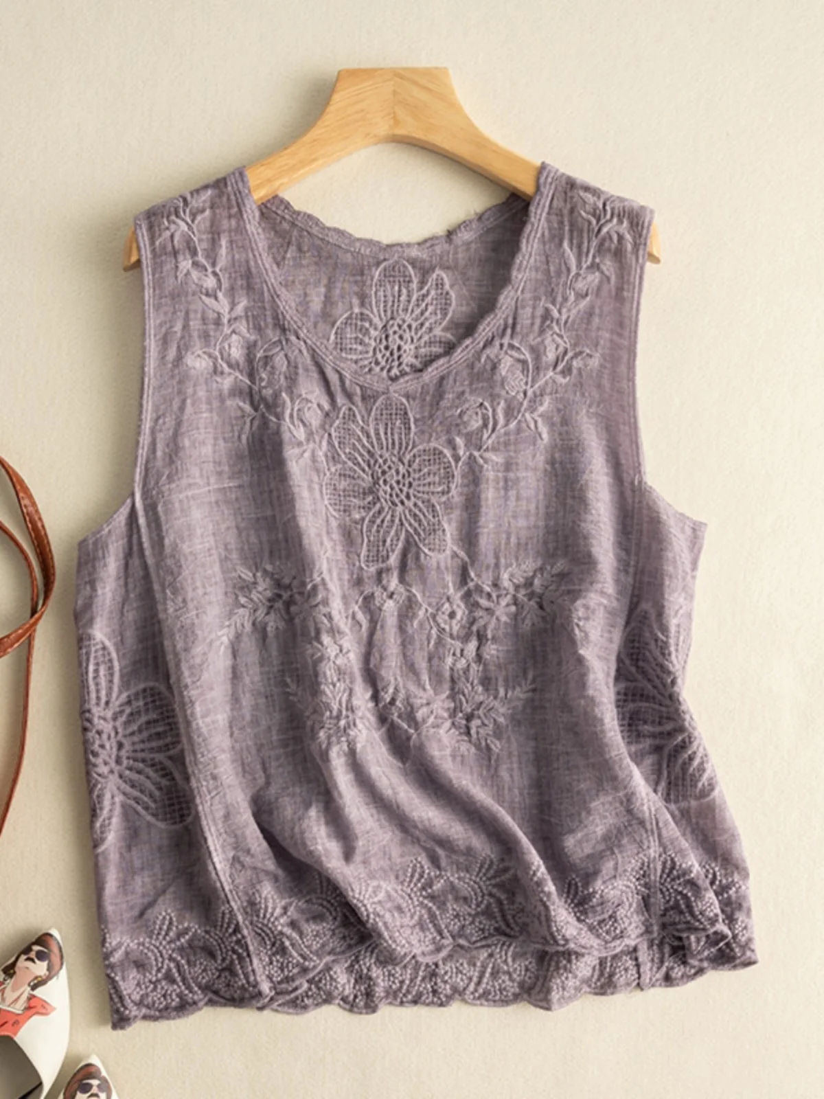 Lace Trim Embroidered Cotton Linen Women's Csole Vest Thin Inner Wear Linen Top Brand New Goods Summer Commute Sle