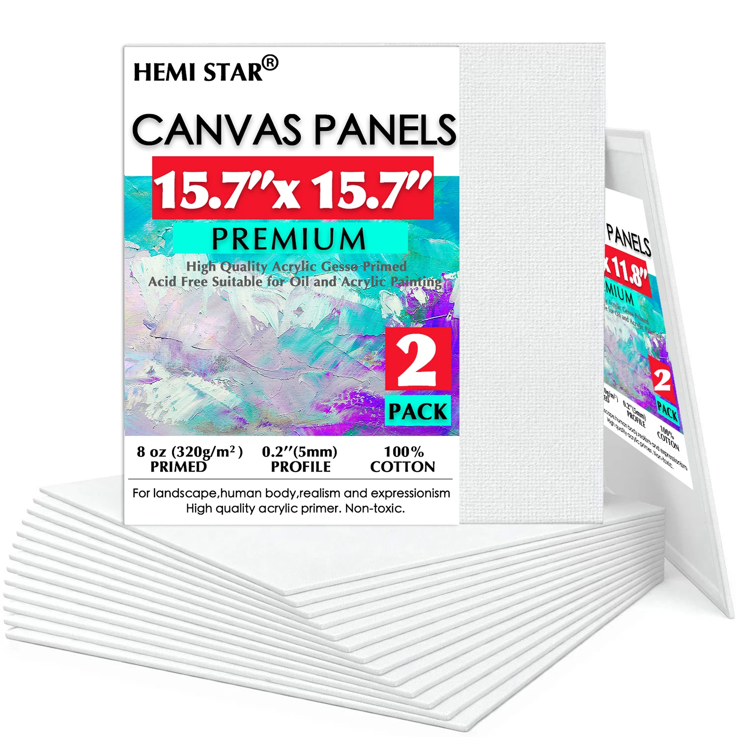 

Painting Canvas Panels 2 Pieces 100% Cotton Artist Canvas Board for Painting,40x40cm-15.7x15.7in Primed Acid Free Art Canvas