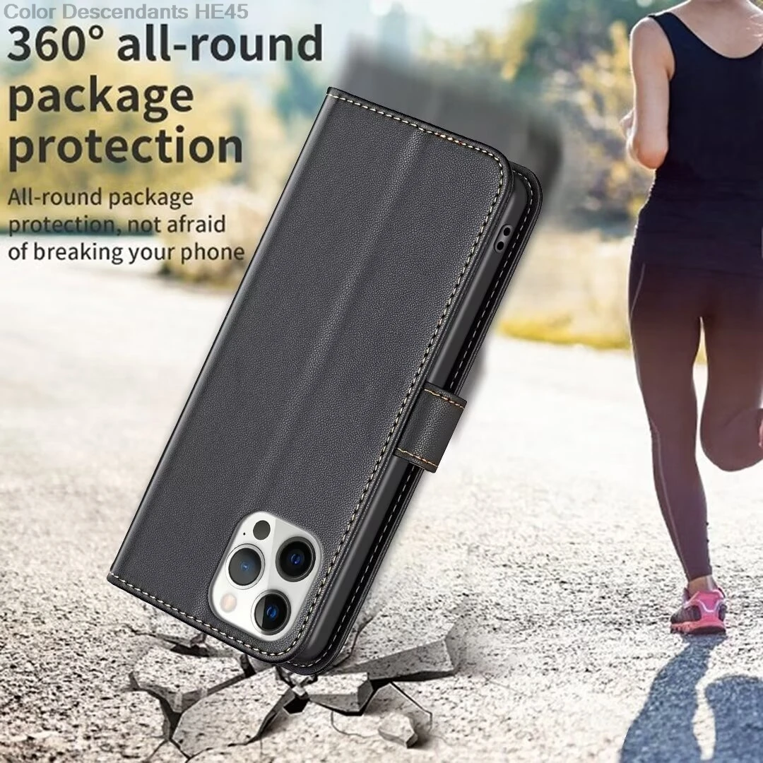 Genuine Leather Magnetic Card Holder Flip Wallet Phone Case with Stand Feature