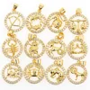 New Twelve Constellation Pendant Necklace CZ Gold Plated Charm Zodiac Metal Astrology DIY Keychain Jewelry Accessories For Women 6