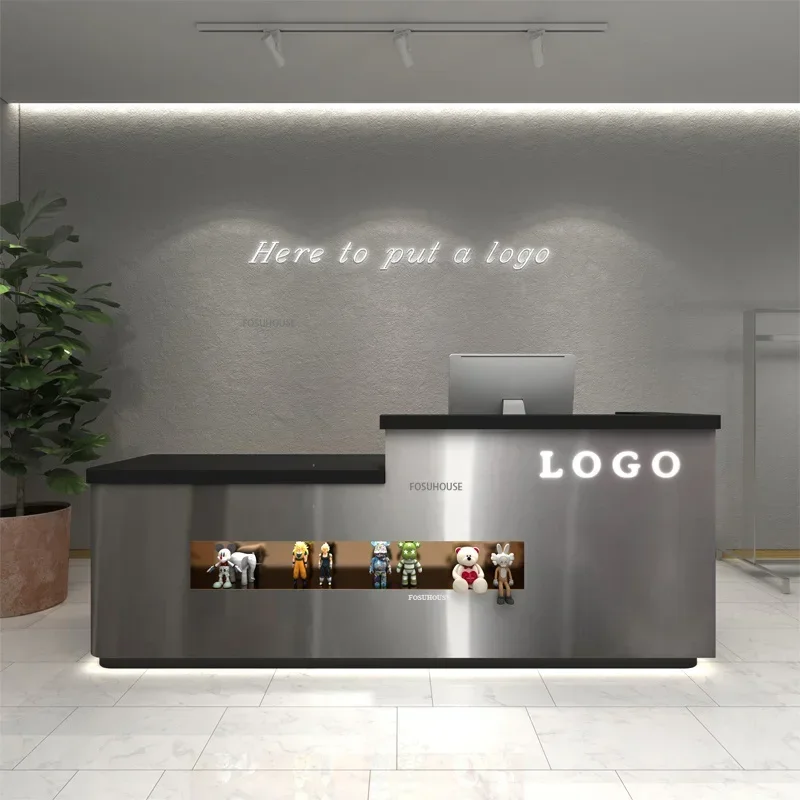 Stainless Steel Clothing Store Reception Desk Small Shop Cashier Counter Luxury Beauty Salon Manicure Shop Front Desk Bar N
