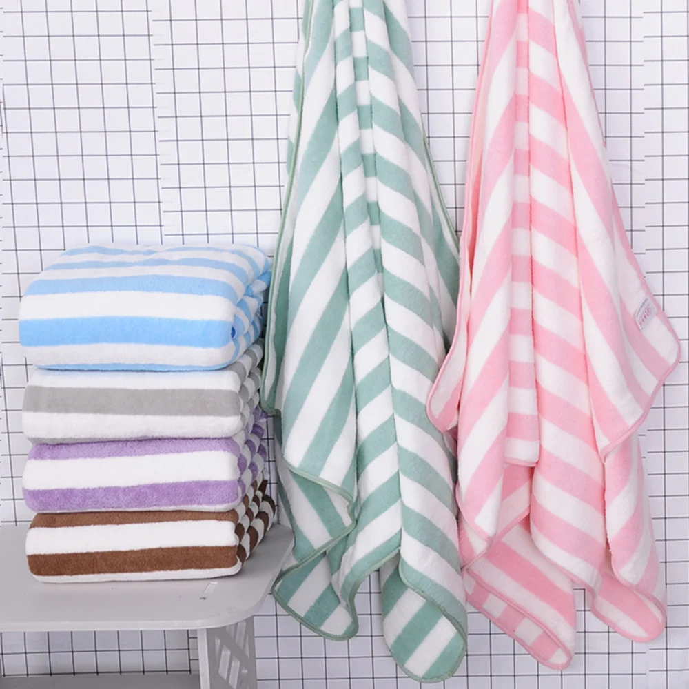 Coral Velvet Striped Towel Soft Absorbent Thickened Beach Swimming Towels Quick-drying Comfort Super Soft Adult Face Towel