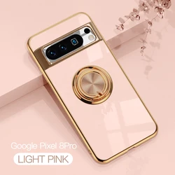 Flexible Shockproof Phone Case with Ring Holder and Stand Function - Enhanced Plating Design - Google Pixel 8 Pro (Pink ( K - AKN - 6D))