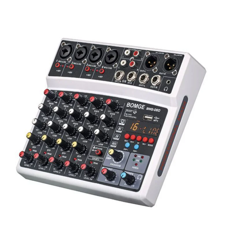 

Factory Wholesale 6 Channel BT Stereo Mixer Audio Stereo Sound Console With 16 Type DSP For Studio DJ Broadcasting Recording