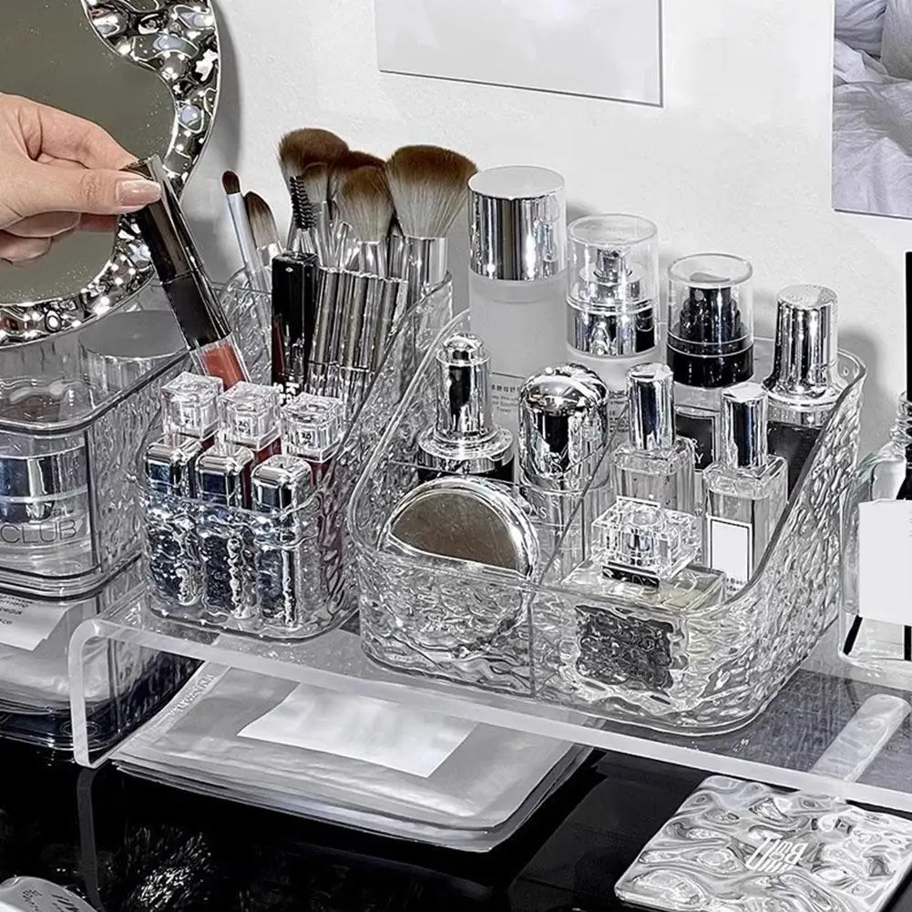Elegant Acrylic Water Ripple Makeup Organizer - Large Vanity Storage Box for Cosmetics and Skincare Essentials, Clear Display