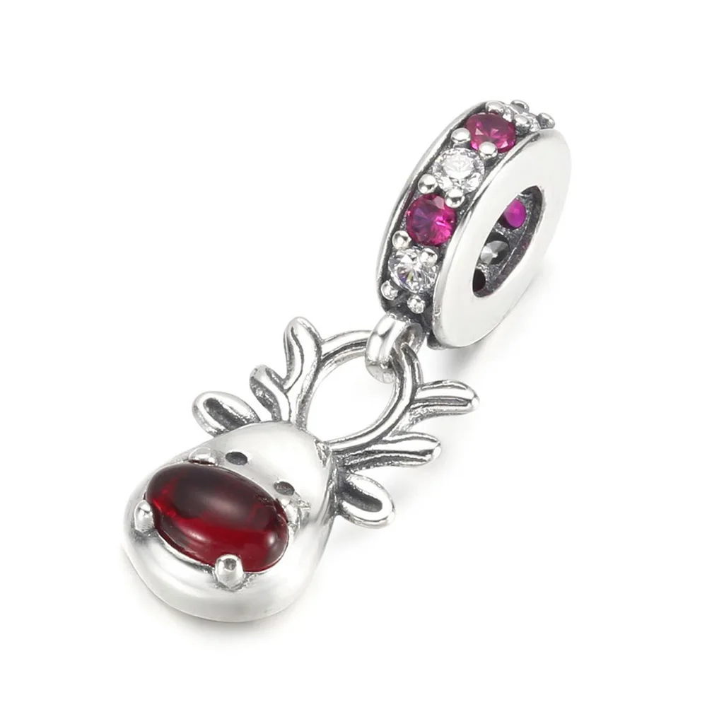 

Authentic 925 Sterling Silver Bead Red Nose Reindeer Murano Dangle Charm Fit Pandora Women Bracelet Bangle Gift DIY Jewelry