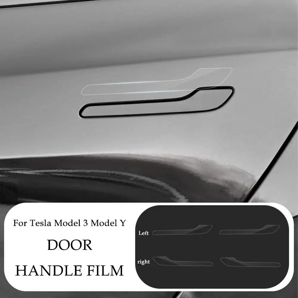 

1 Set Door Handle Scratch Protector for Tesla Model 3/Y 2017-2023 Car Paint Protective TPU Film Car Clothing Car Accessories