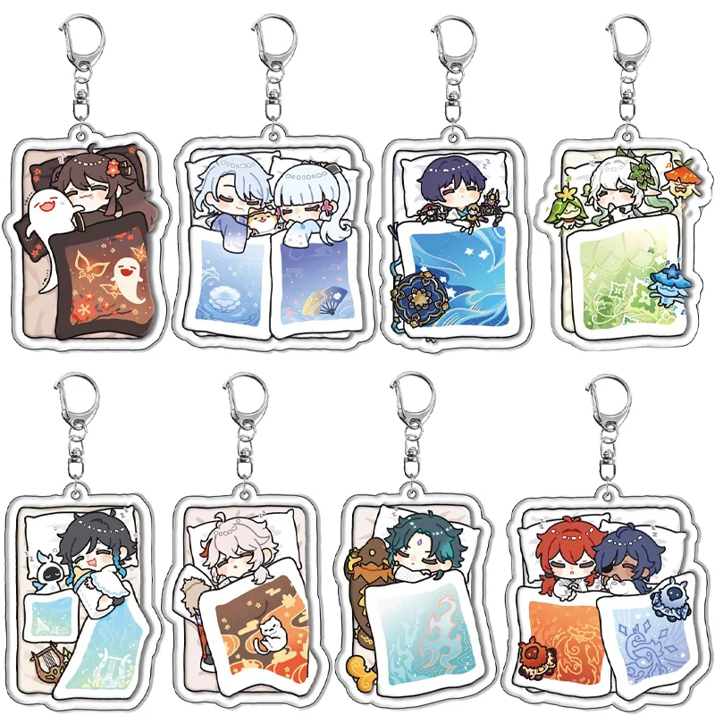

Genshin Impact Keychains Game Figures Barbatos Klee Acrylic Pendant Jewelry Backpacks Accessories Key Chains Rings Kids Gifts