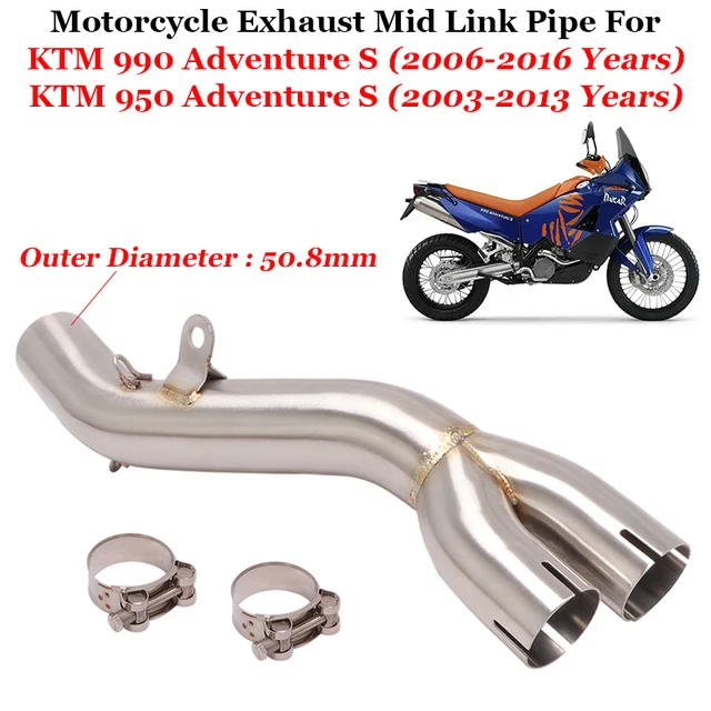 For KTM 950 Adventure S R 03-2013 950 Adventure S 990 Adventure 2006-2016 2 INTO 1 Exhaust Stainless Steel Exhaust Pipe 2 Gasket