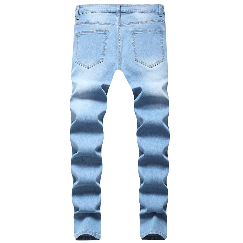 Men's Fashion Holes Skinny Jeans Pants High Street Male Ripped Distressed Casual Stretch Beggar Pencil Denim Pants