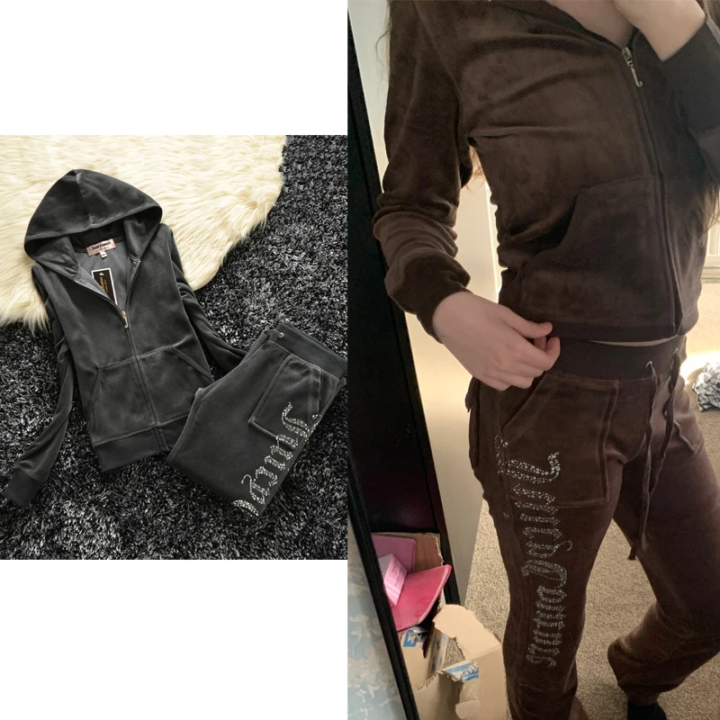 YICIYA juicy Apple Velvet Tracksuit Women Tracksuit Two Piece Pants Set 2022 Velour Suit Hoodies Zipper Sweatshirt And Sweatpant 