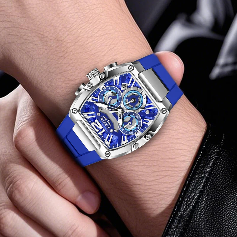 LIGE New Fashion Blue Silicone Watch For Men Casual Sports Quartz Man Wristwatch Waterproof Luminous Date Chronograph Clock Male
