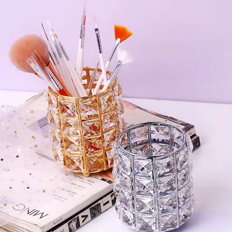 Palace Style Crystal Makeup Brush Storage Bucket Makeup Tool Storage Container Jewelry Storages Box Nail Tool Storages Rack