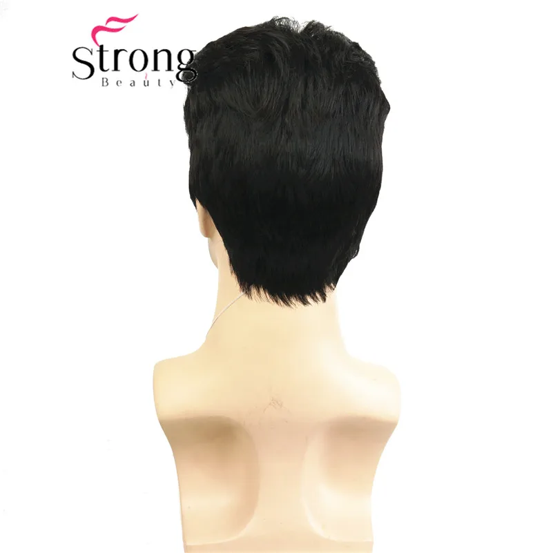 남성용 StrongBeauty 블랙 브라운 가발 남성용 짧은 자연 웨이브 합성 머리 가발
