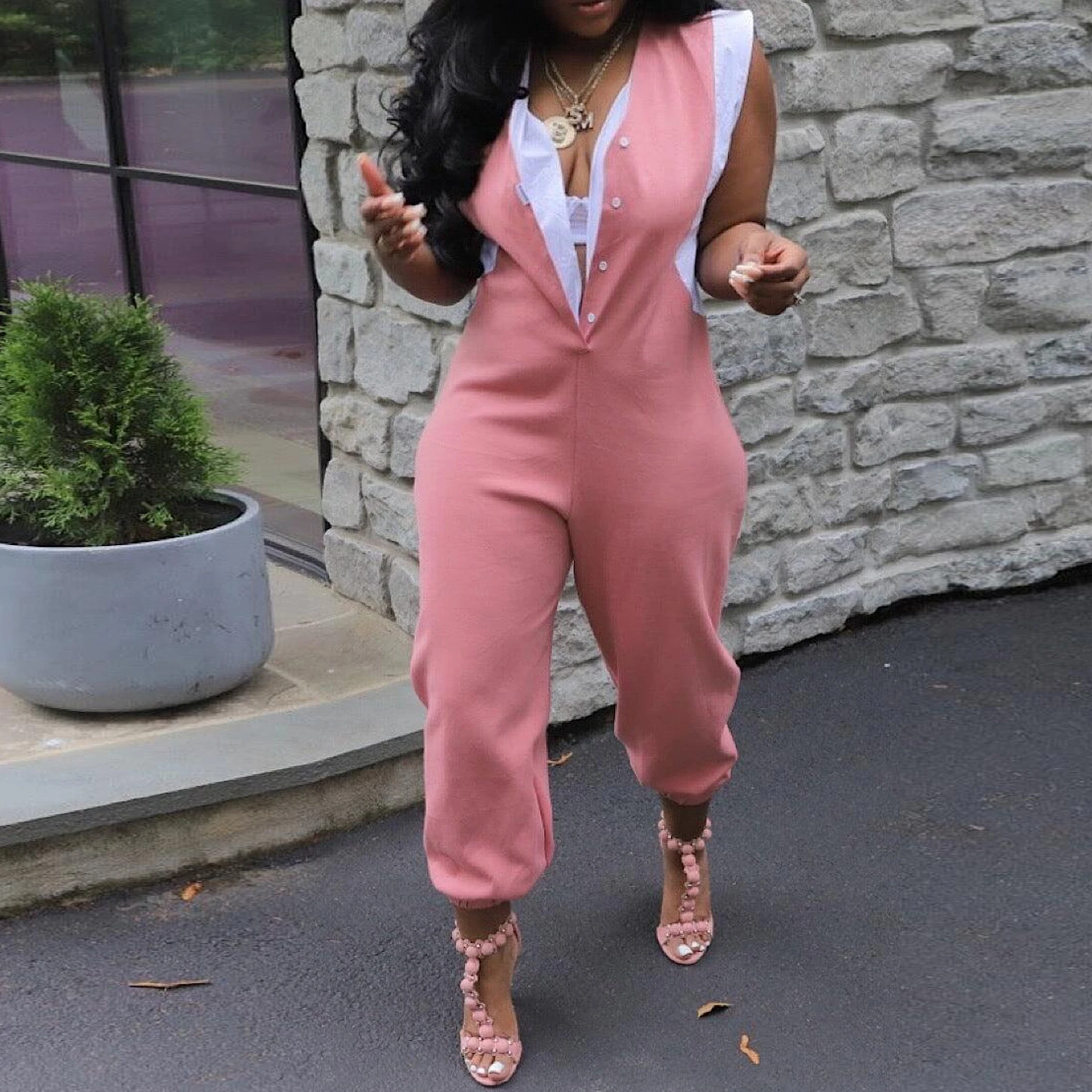 

Женский комбинезон с контрастными карманами, летний повседневный комбинезон в стиле пэчворк, уличная мода