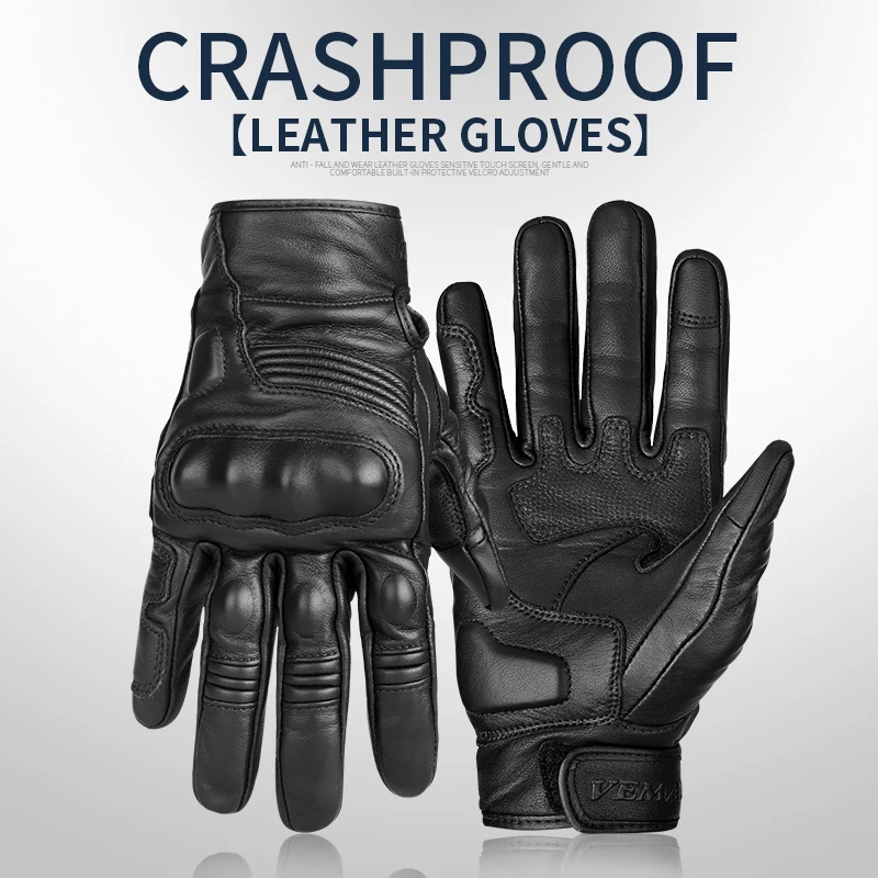 Motorcycle Gloves for Men Four Seasons Biker Glove Riding Genuine Leather Cowhide Retro Bicycle Gloves