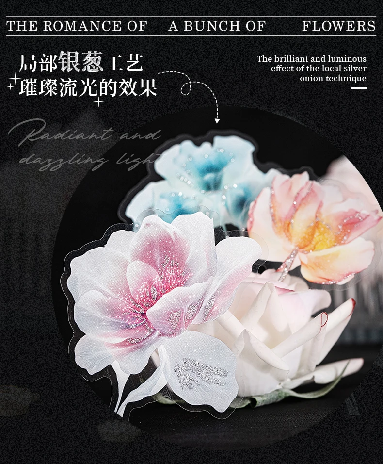 JIANQI 20 Stück 3D-Hot-Stamping-Blumen-Aufkleber-Set, dekoratives Scrapbooking-Tagebuch, Album, handgefertigtes Junk-Tagebuch-Zubehör – Detail 5