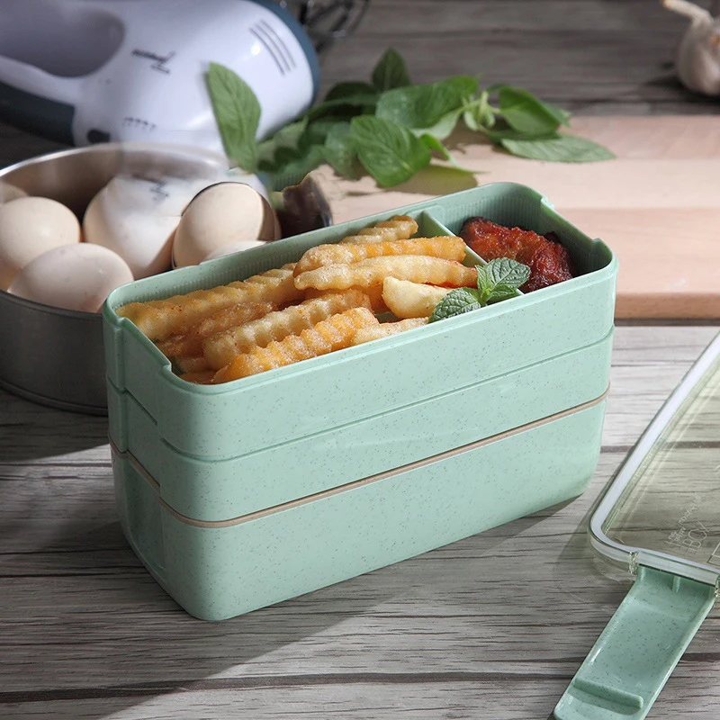 Lunch Box Japanese Straw Three Layer Portable Bento Lunch Box