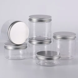 5Pcs 20-150ml Clear Plastic Mason Jars Wide Mouth With Aluminum Cap For Kitchen & Makeup Storage Airtight Pot Bottle Containers
