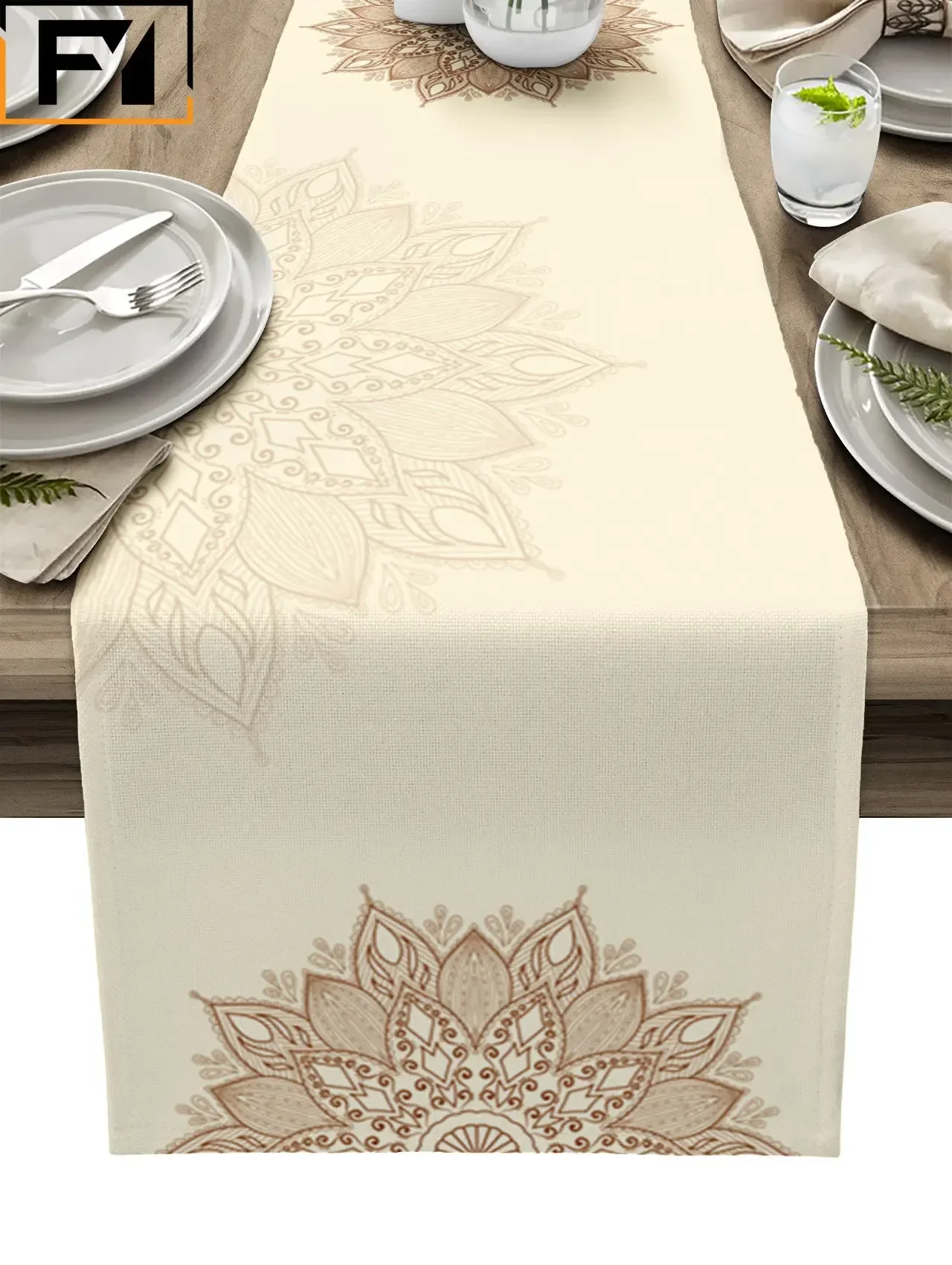 Boho Decor Mandala Flowers Texture Linen Table Runners for Dining Table Wedding Decor Home Party Decor Table Runners 1