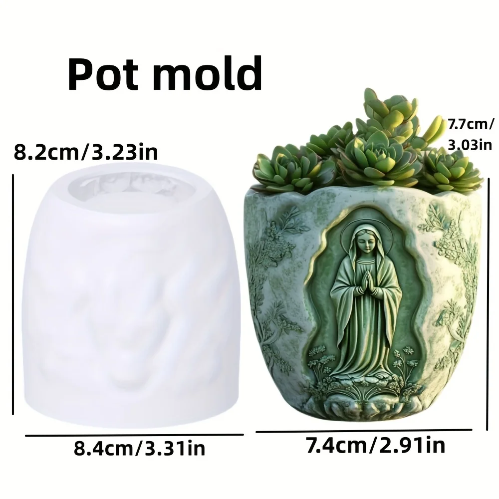 Prayer Virgin Mary Relief Succulent Plant Flower Pot Resin Silicone Mold Goddess Relief Concrete Mould Storage Box Gypsum Molds silicone mold
