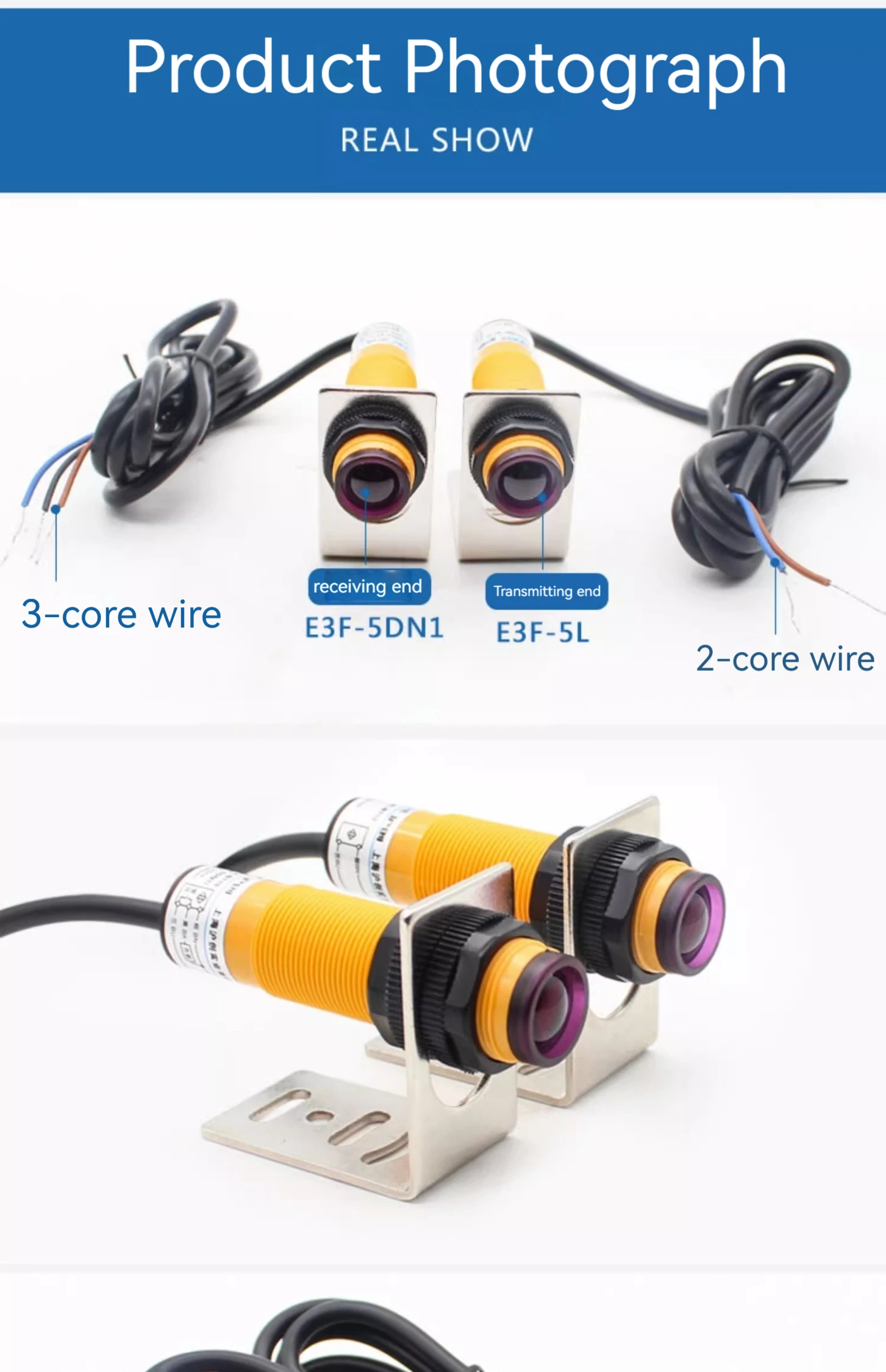 E3F-5DN1-5L, 5DN2, 5DP1, 5DP2, 5DP1, 5DP2, 18mm Distância, 5m Transdutor