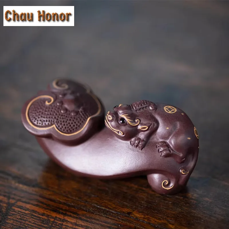 Handmade Purple Clay Tea Pet Ornaments Lucky Pixiu Statue Figurine Boutique Zisha Tea Decoration Accessories Desktop Crafts